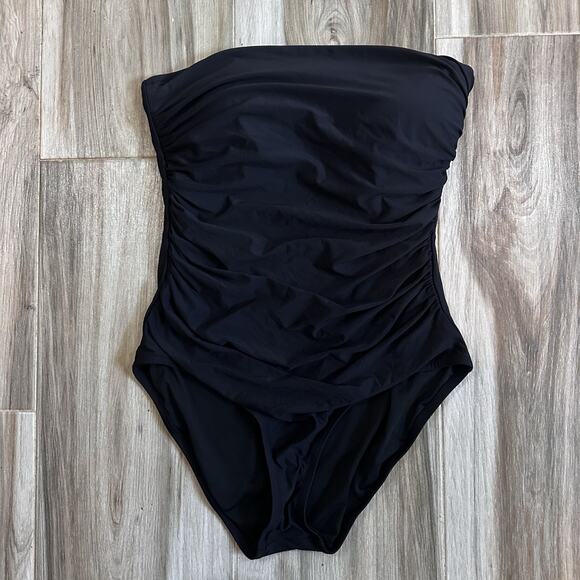 J.Crew Bathing Suit Black Rouched bandeau Onepiece No strap 12 Swim Suit Classic - Picture 1 of 8